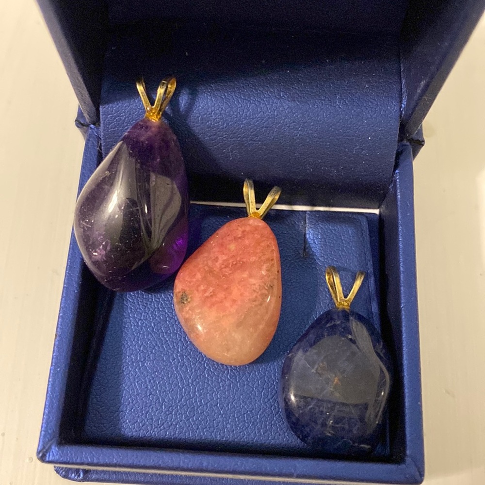 3 PC Bundle: Natural Semi-Precious Polished Stone Pendants